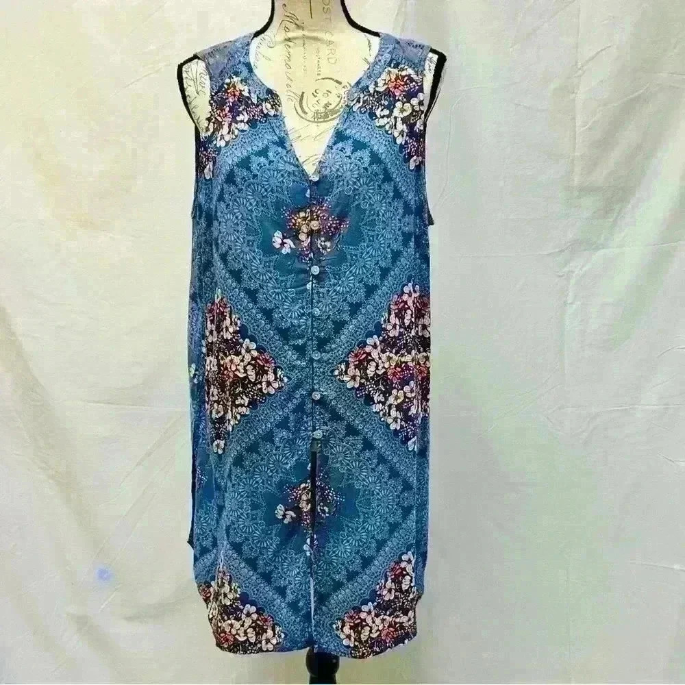 Fig and Flower Blue Floral Crochet Midi Sleeveless Women’s Dress Size XL - Picture 3 of 14